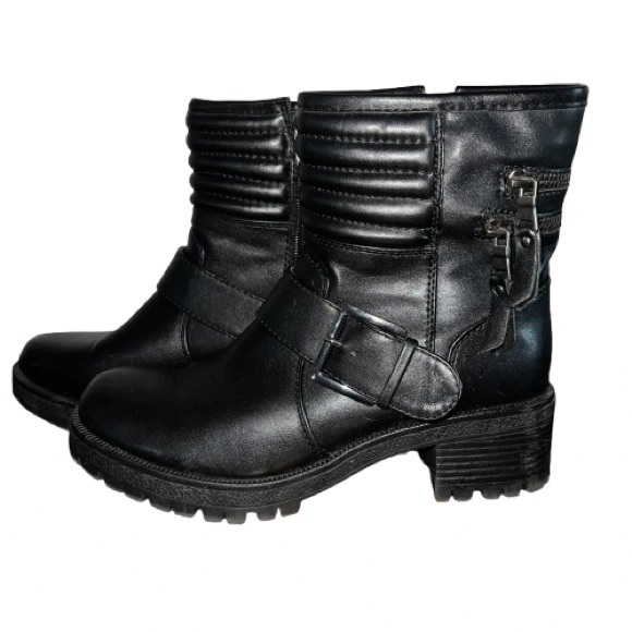 Black Moto Ankle Boots | Buckle + Zipper Detail | Women’s 6.5 - Picture 1 of 5
